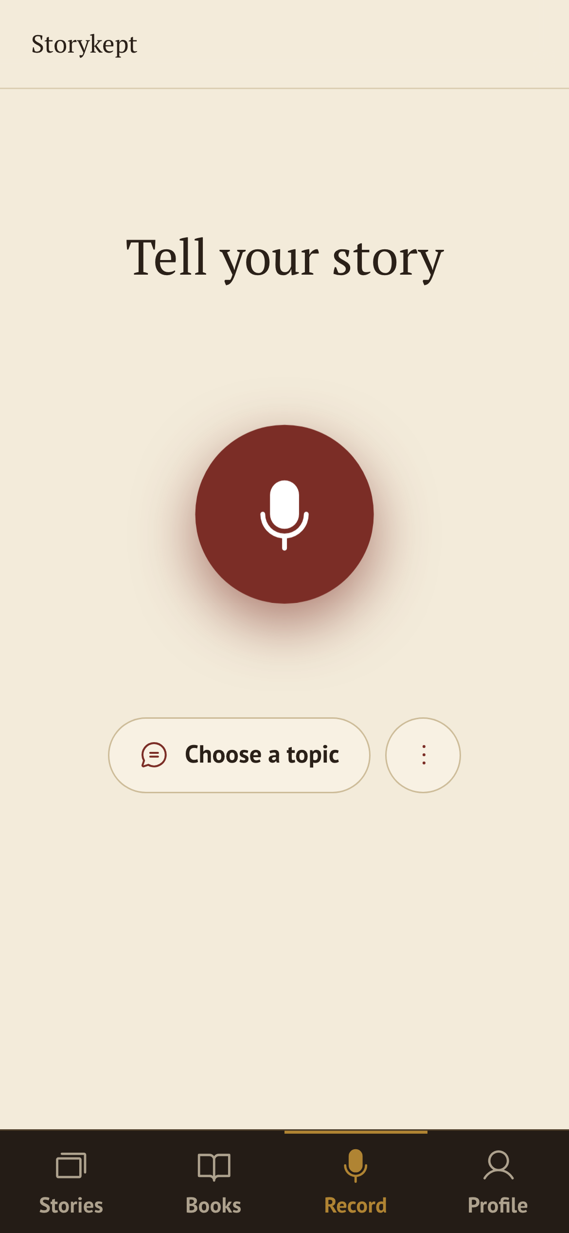 Storykept voice recording screen